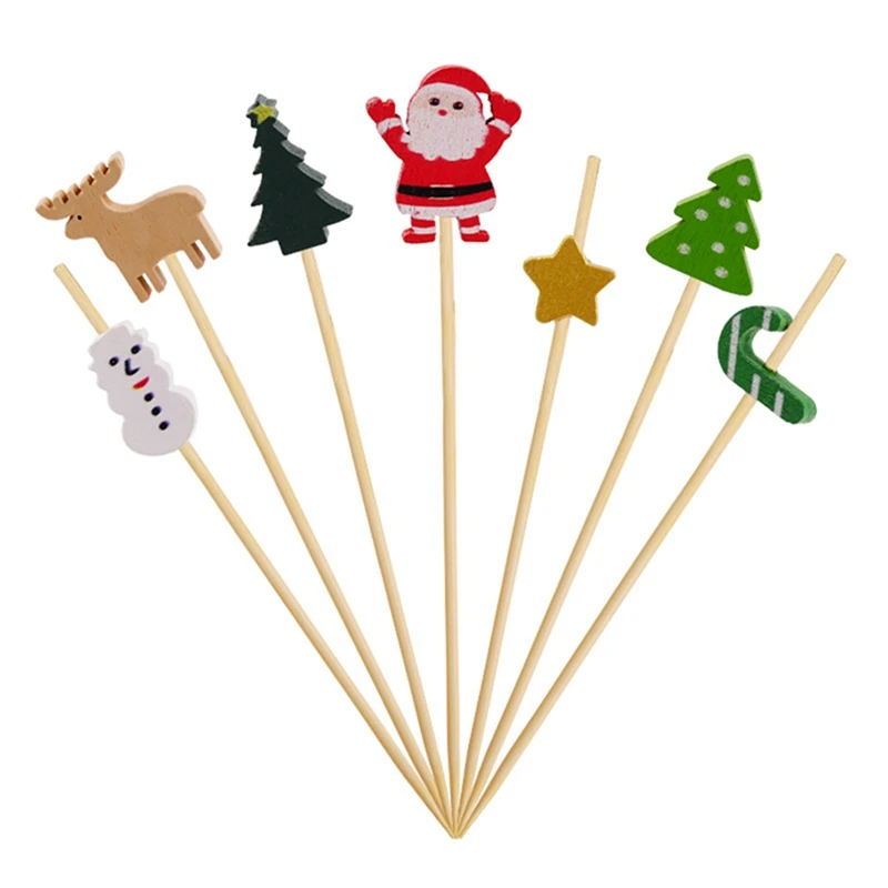 50/100pc Weihnachten Bambus Sticks für Kuchen Lebensmittel Pick Zahnstocher Weihnachten Party Dekoration Weihnachten Festival Party Neue Jahr Dekoration – Detail 6
