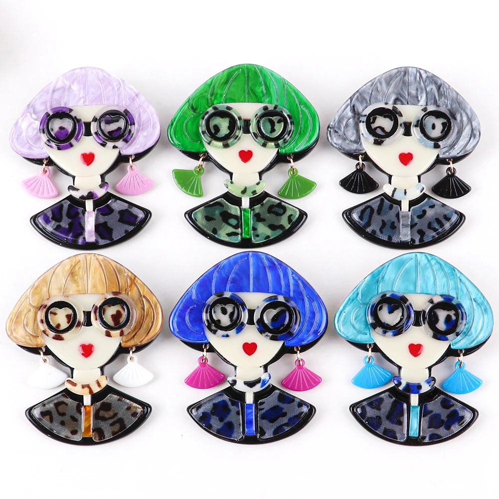 AcrylicLadyDangleEarringBroochLapelPinsColorfulLargeResin