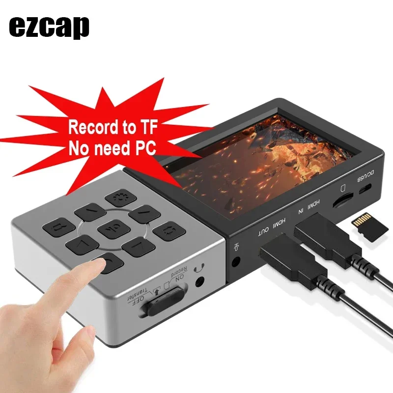 Video Capture Card Ezcap 273 HD 1080P 60fps HDMI Video Capture Card Game Live Streaming Recording Box with LCD Screen Playback Player Mic In Audio