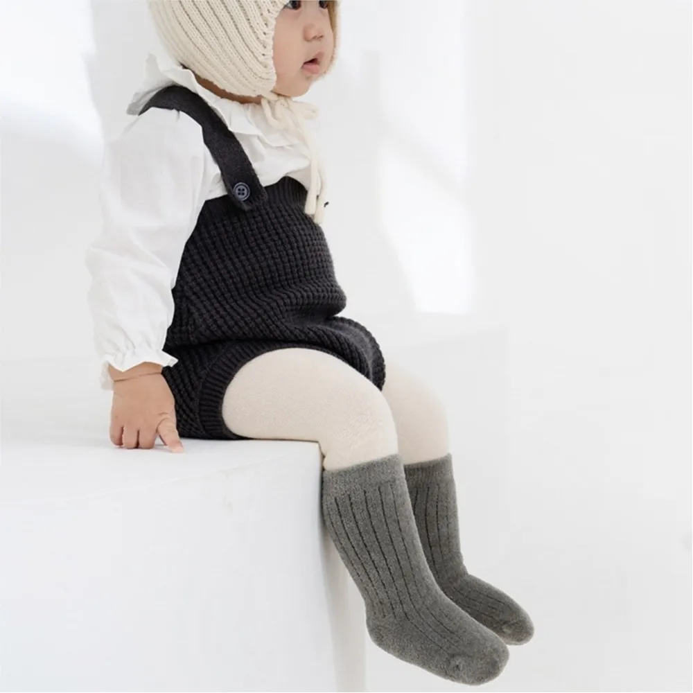 3 Pairs Cute Baby Girls' Cotton Mid-calf Socks Solid Sockens Toddler Kids Spring & Autumn Newborn Socks