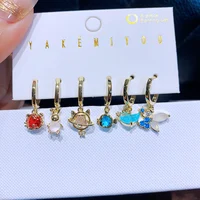 MIGGA 6pcs/Set Fairy Tale Cartoon Animal Dangle Earrings for Women Girls Gold Color Cubic Zircon Jewelry 1