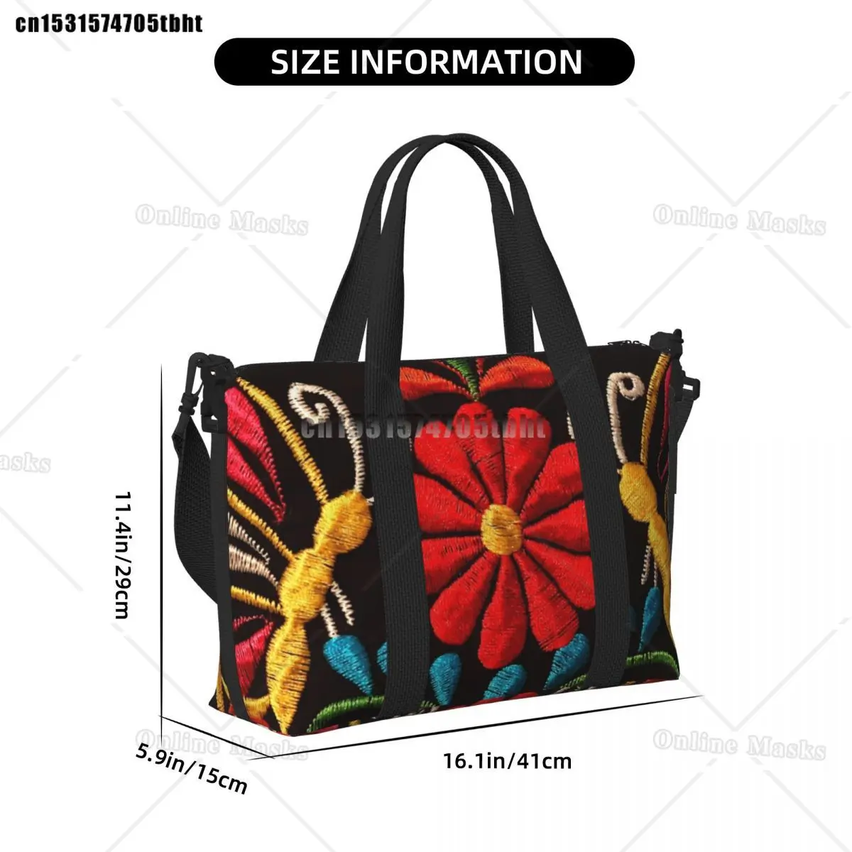 Mexican Butterflies And A Red Flower Tote Bag for Women Colorful Shoulder Shopper Gym Beach Travel Bag