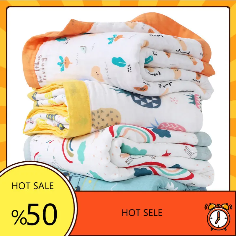 100 Cotton Baby Blankets Cartoon Pattern 6 layer Cotton Gauze Infant Toddler Newborn Swaddle