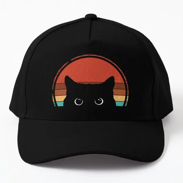 

Black Cat Peeking Sunset Vintage Baseball Cap Hat Hip Hop Sport Printed Solid Color Bonnet Black Mens Casual Snapback Czapka