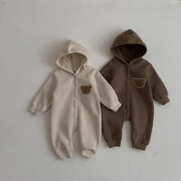Winter  Newborn Baby Plush Bodysuit Button Jumpsuit Cartoon Bear Hoodies Boy Girl Romper Twins Clothes Korean version 2