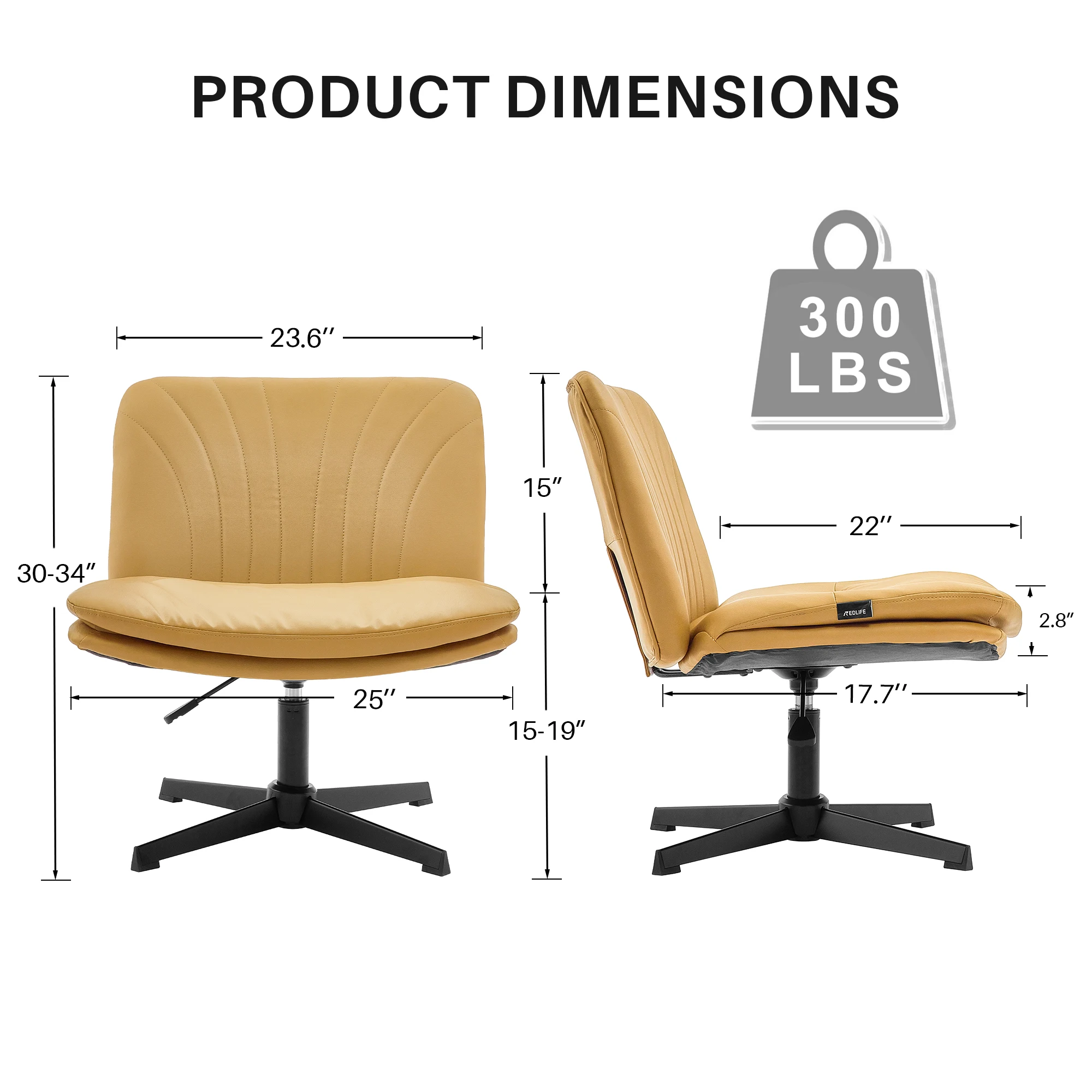 Redlife Criss Cross Chair with Rotating Adjustable Legs Office Chair Durable Pu Leather Wrapped Double Cushion for Home & Office 6