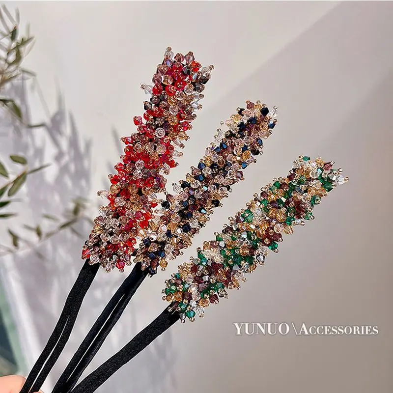 Women Easy Hair Bun Maker Floral crystal Donut Updo Hair Stick DIY Plate Hair Bendable Hairband Chignon Hair Accessories Gift 3