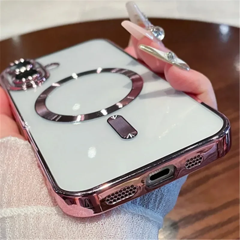 Coque de luxe transparente pour chargement sans fil Magsafe pour iPhone 16 15 14 Plus 13 12 11 Pro Max X XS Max XR, coque antichoc_voghion.com