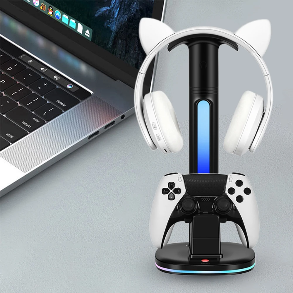 Station de charge PS5 avec support Casque, porte téléphone et lumière RGB
