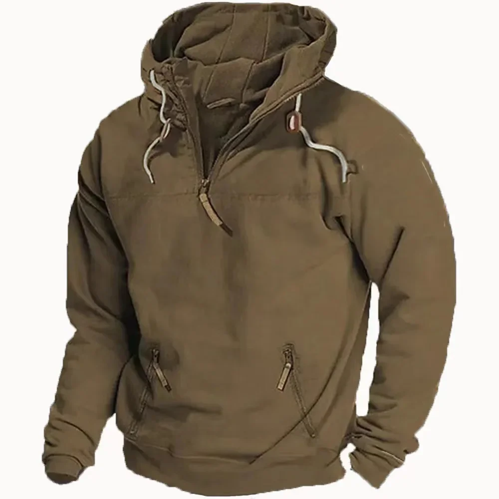 2024 Spring Autumn Mens Hooded Solid Vintage Sweatshirt Youth Sports Loose Hoodie Tracksuit Casual Sportswear Fashion Male Coat