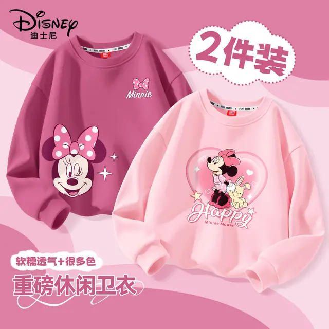 2pcs Autumn Baby Girl Disney Minnie Print Clothes Kid Girls Long Sleeve T-shirts Hoodies Children Cotton Top Outfit  Jumpers