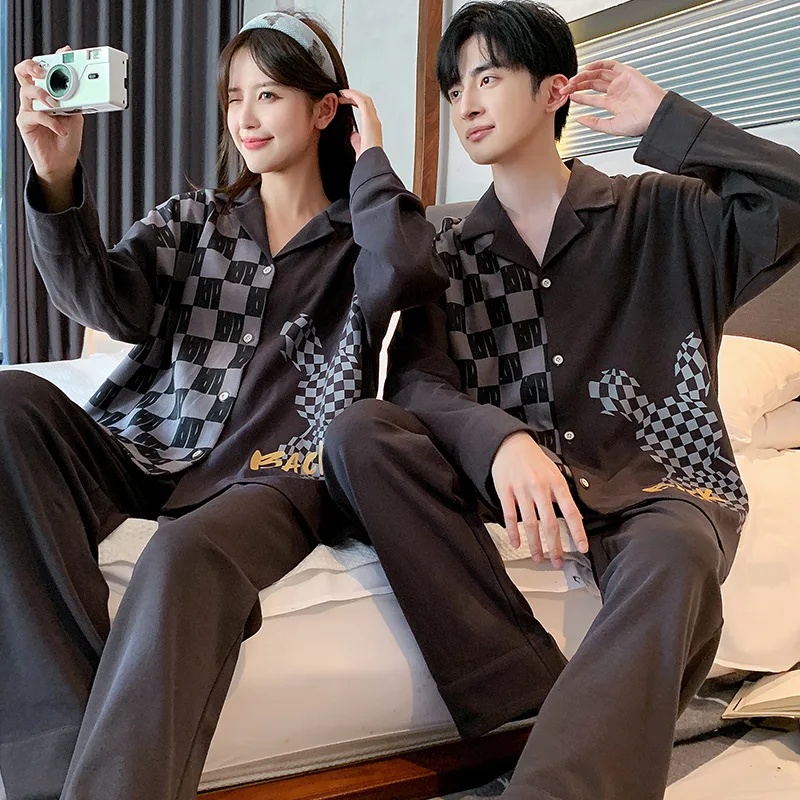 High Quality Cotton Sleepwear for Couples Korean Fashion Home Clothes Women and Men Matching Pajamas Set pijamas para parejas