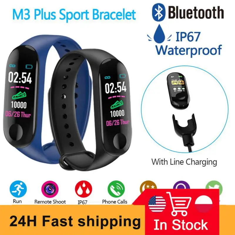 5-1Pcs Smart Running Pedometer M3 Plus Blood Pressure Monitor Heart Rate Fitness Tracker Smart Bracelet Step Counter Waterproof