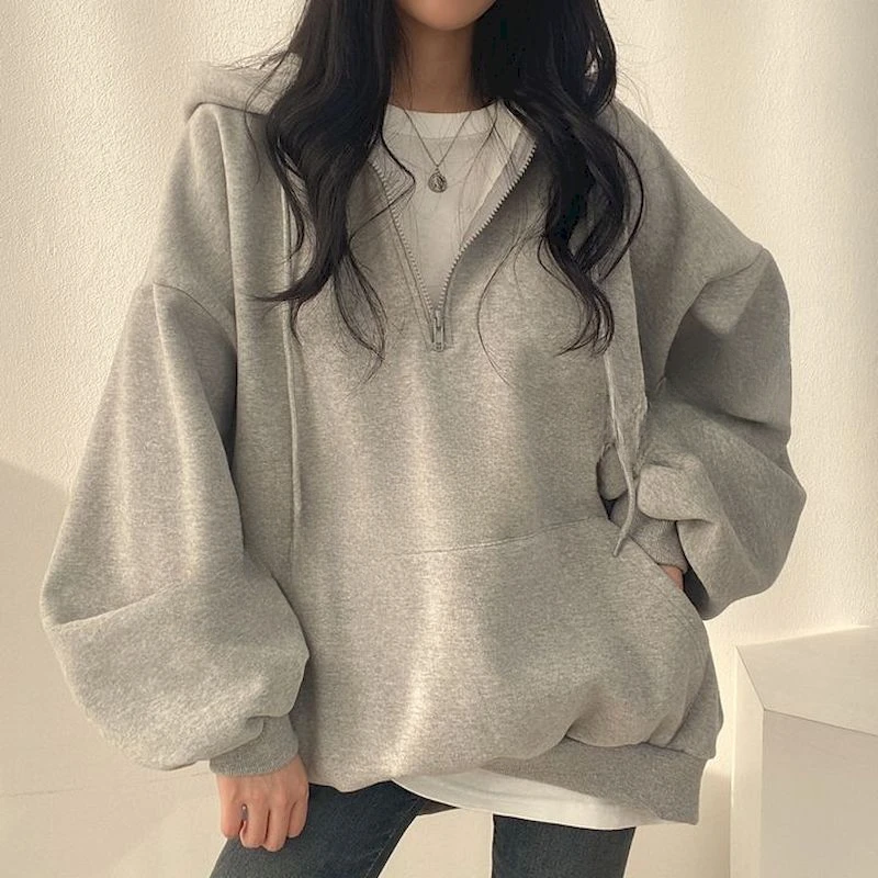 Korean Fashion Hoodie Oversize Women 2023 Solid Color Casual Hoodies for Women Essential Hooded Sweatshirts with Zipper Female pumaofficial puma 22ss essential hoodie tr m