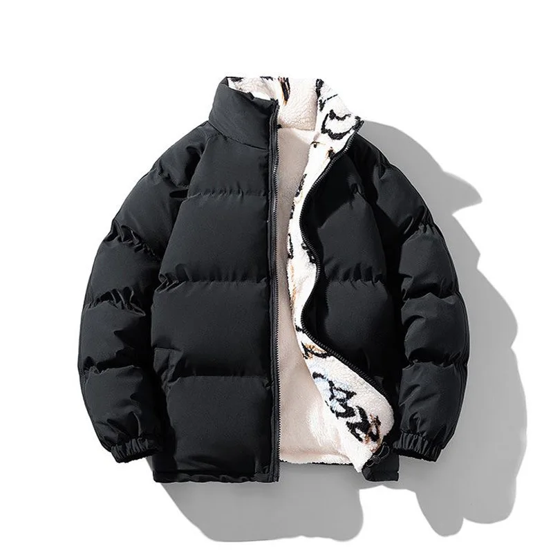 겨울 스탠드업 칼라 패딩 코트 - 유니섹스 루즈핏 양털 벨벳 두꺼운 따뜻한 트렌디 재킷