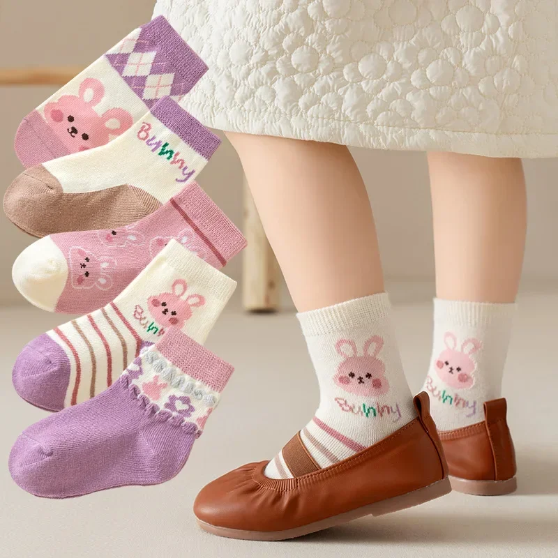 Kids Socks 5 Pairs Cute Baby Girls Spring Autumn Cartoon Children Socks Infant Toddler Boy 1-12 Years