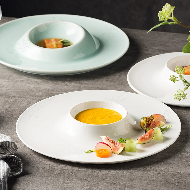 

Creative Japanese Round Plate Modern Minimalist Solid Color Western Tableware Molecular Cuisine Ceramic Plates Home Tableware