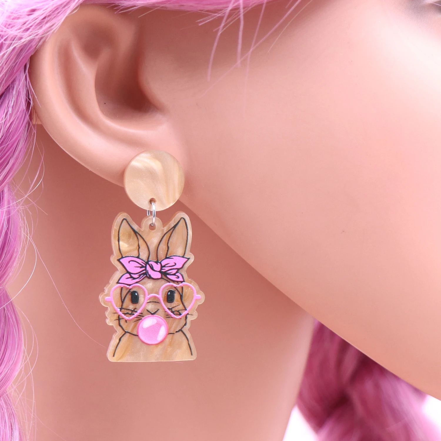 1pair New product CN Drop Cartoon bunny with heart glasses cute Easter Holiday Acrylic earrings Jewelry for women