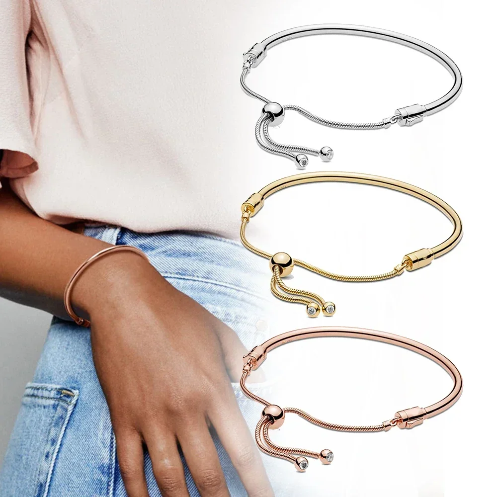 

925 Sterling Silver Sliding Charm Bracelet Fit Original Charm Beads DIY Jewelry Gifts for Women Birthday