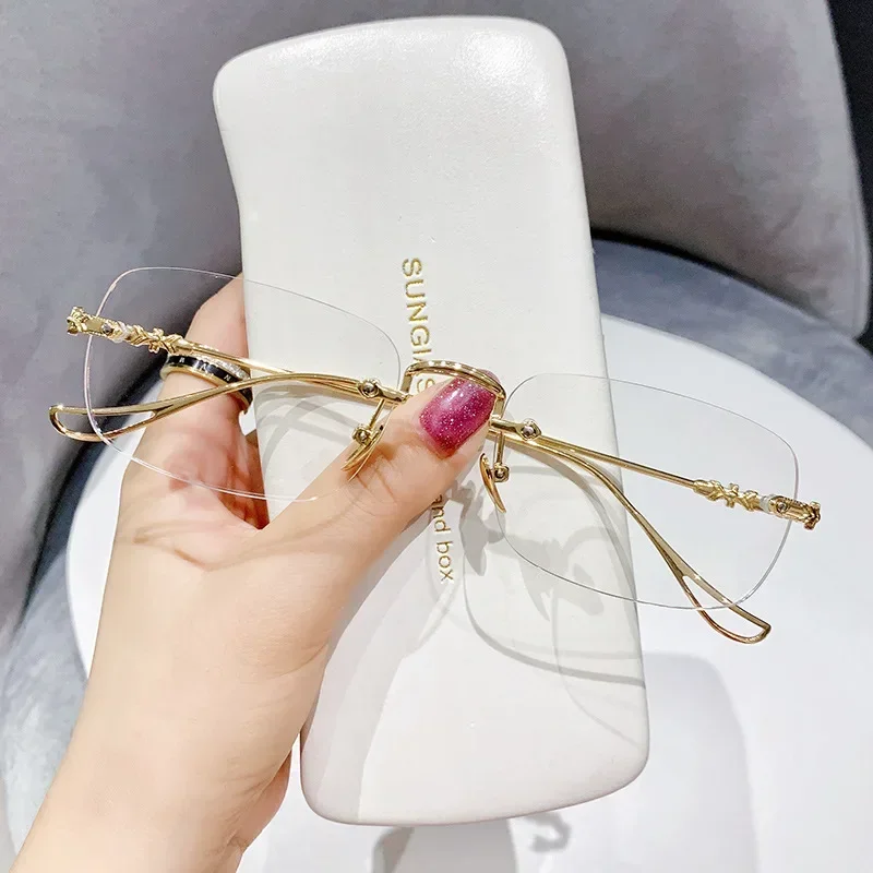 Rimless Square Ladies Reading Glasses Fashion Trend Presbyopia Glasses for Women Men Optical Prescription Far Sight Eyeglasses