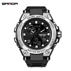 SANDA Premium Men's Luxury Waterproof Sports Watch - No (Black silver)