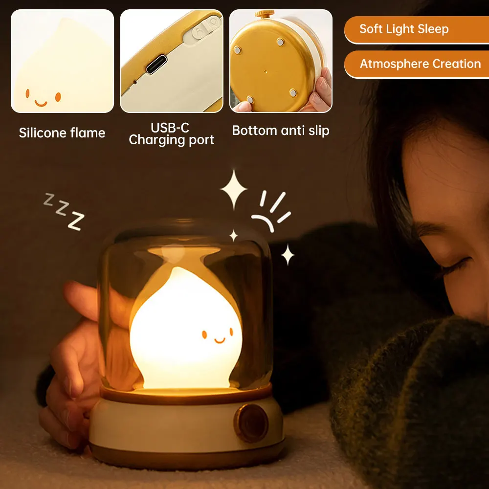 

LED Night Lamp Creative USB Rechargeable Portable Retro Oil Lamp Stepless Dimming Cartoon Table Lamp For Coffee Bar Home Decor