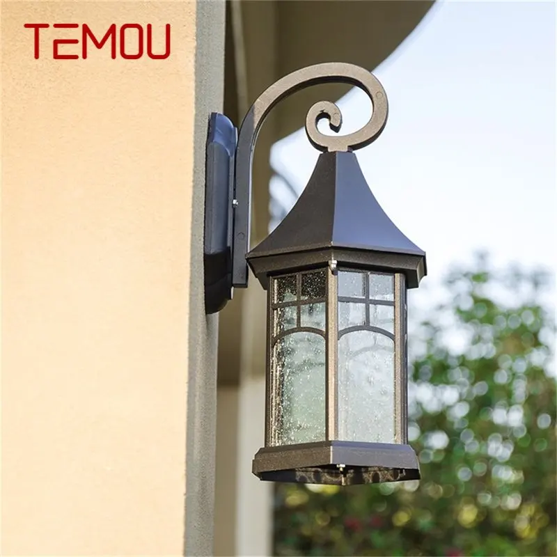 

TEMOU Outdoor Retro Wall Sconces Light LED Waterproof IP65 Black Lamp for Home Porch Decoration