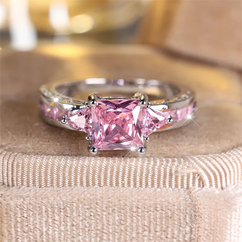 Elegant Crystal Pink Stone Ring in Silver - Luxury Women's Engagement Jewelry