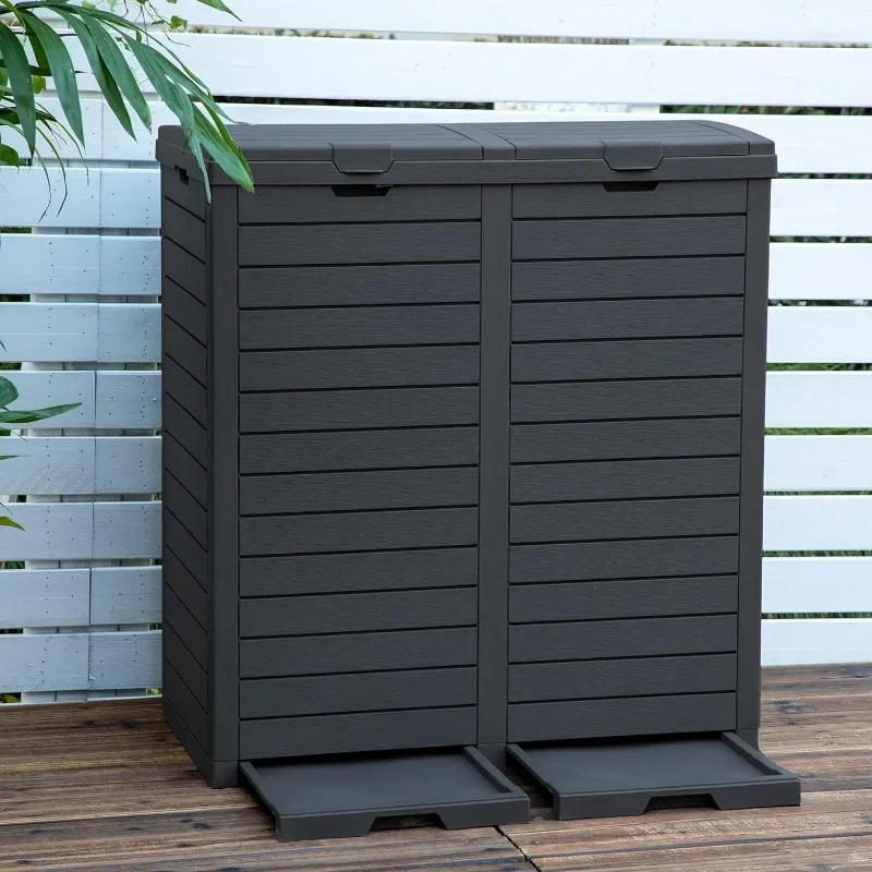 

Outdoor Large Resin Trash Can, 62 Gallon Classified Hideaway Garbage Bins with Dual Lid and Drip Trays, Easy to Clean, 248 Quart