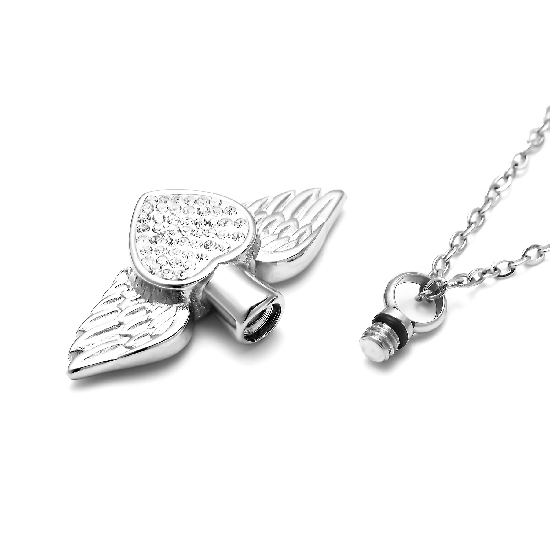 Collana Urna Per Ceneri A Forma Di Ala D'Angelo – Gioiello Commemorativo In Acciaio Inox 316L Con Ciondolo Verticale – Ricordo Per Ceneri Di Persone O Animali