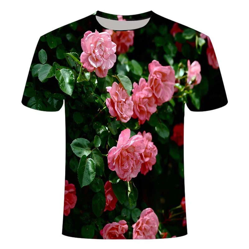 

New Summer Beautiful rose Flowers 3D Printed Casual T-shirt Men's/Women's T-shirt Quick Dry T-shirt Top Fashion T-shirt Hee