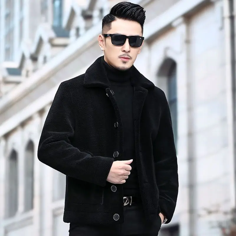 

2023 Men Winter New Double-sided Wear Warm Coats Male Genuine Wool Fur Jackets Men's Lapels Short Real Lambswool Overcoats I531