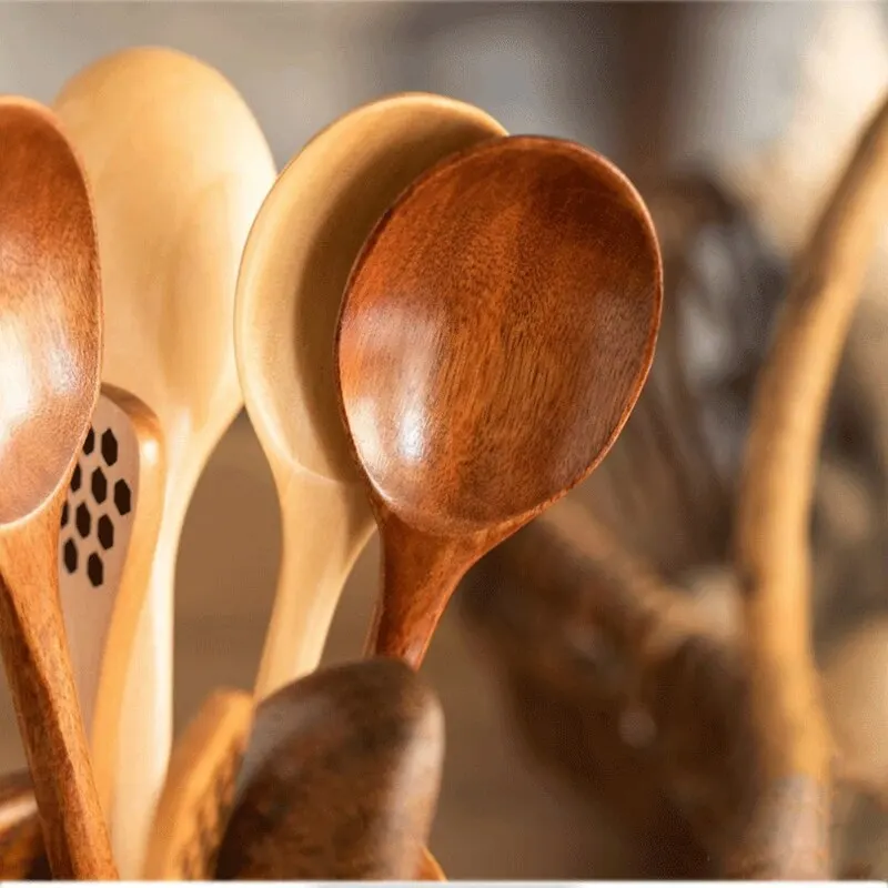 6pcs Nanmu Wooden Spoon Set Japanese Style Spoon Utensils for Kitchen