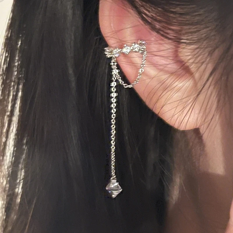Fashion Zircon Shining Long Tassel Ear Cuff No Piercing Earrings Female Trendy Design Ear Clip Earrings Party Jewelry ear clip earrings clip earrings ear clip ear accessories