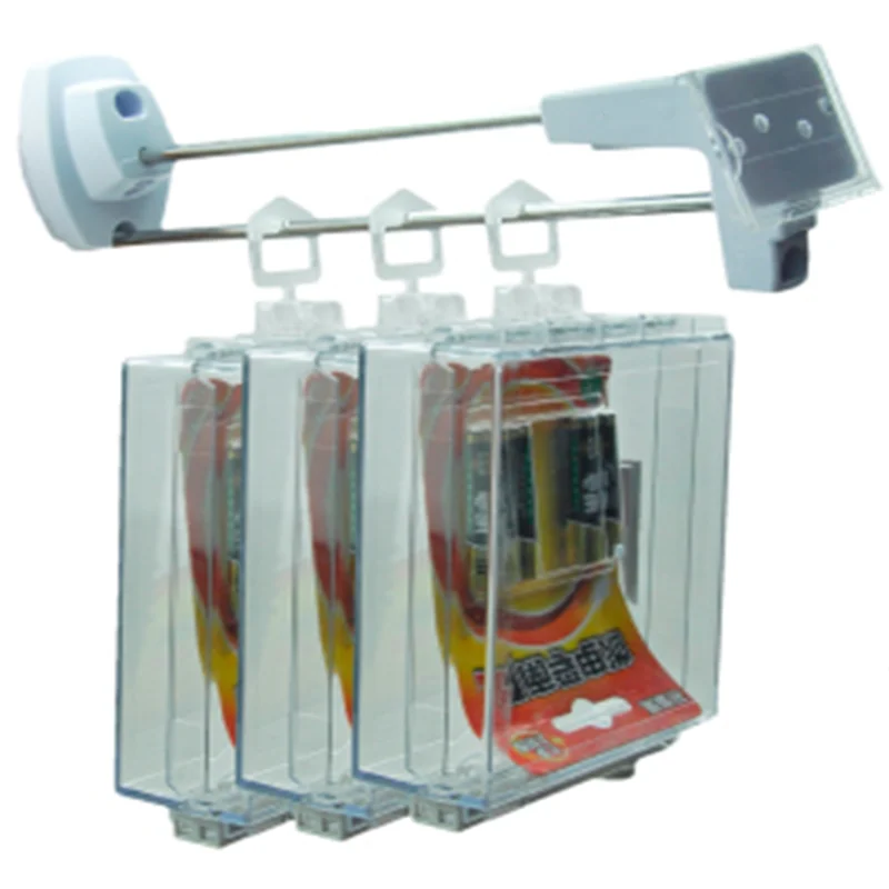 

Sold in Packs 50 Hot Sale 7inch Length Stainless Steel White Magnetic Locks Slat Wall Security Display Hook with Detacher Key