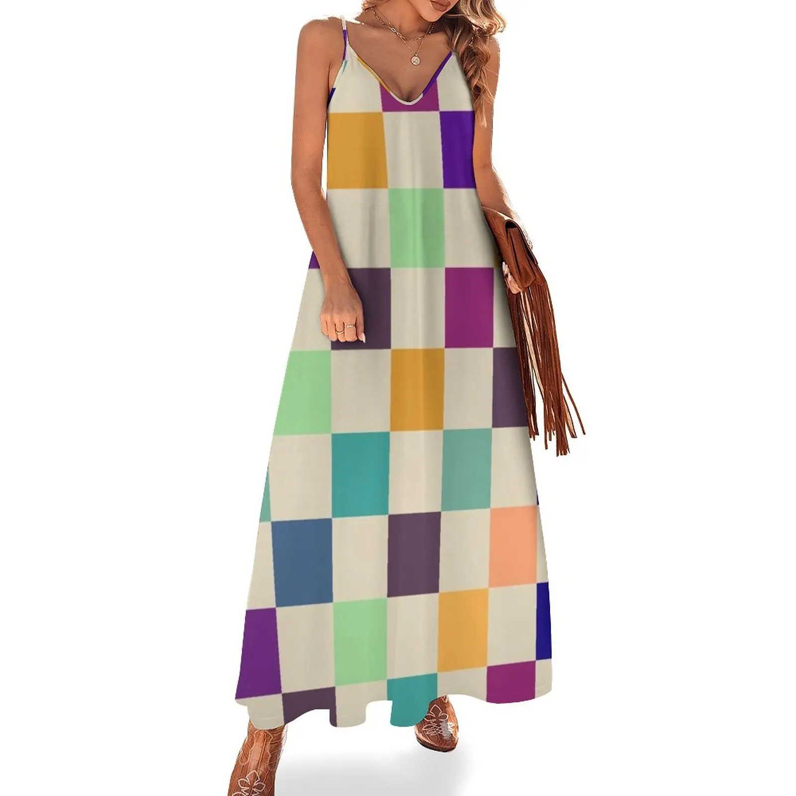 

New Colorful Checkered Pattern #5 Sleeveless Dress long sleeve dress Women's summer long dress Long dress