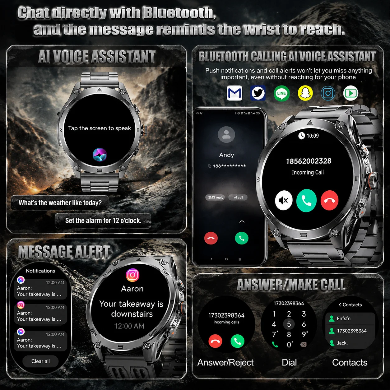 2026 New Military Smart Watch 1000Mah Battery GPS trace Compass 10ATM Waterproof Tactics Sport Flashlight call Smart Watch Men 5