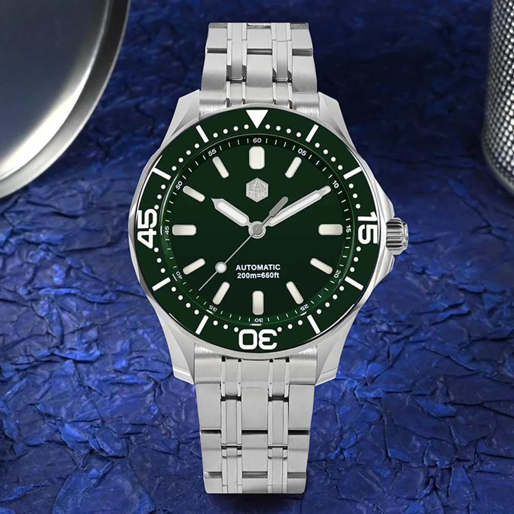 San Martin-Reloj de buceo de lujo para hombre, pulsera mecánica