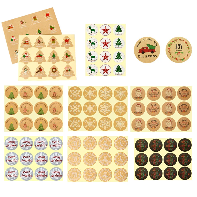 

Merry Christmas Paper Stickers Snowflakes Santa Claus Gift Bags Boxes Seal Labels Xmas New Year Packaging Supplies Decorations