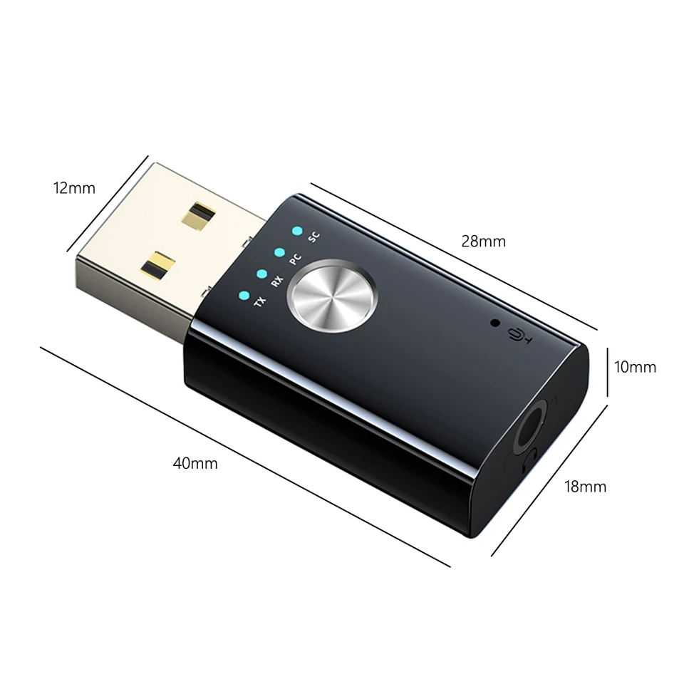 4-in-1 USB Bluetooth zender/ontvanger met 5.1-kanaals surround sound, AUX-ingang en microfoon en accessoires, volgens de huidige BT Ver 5.1-standaard