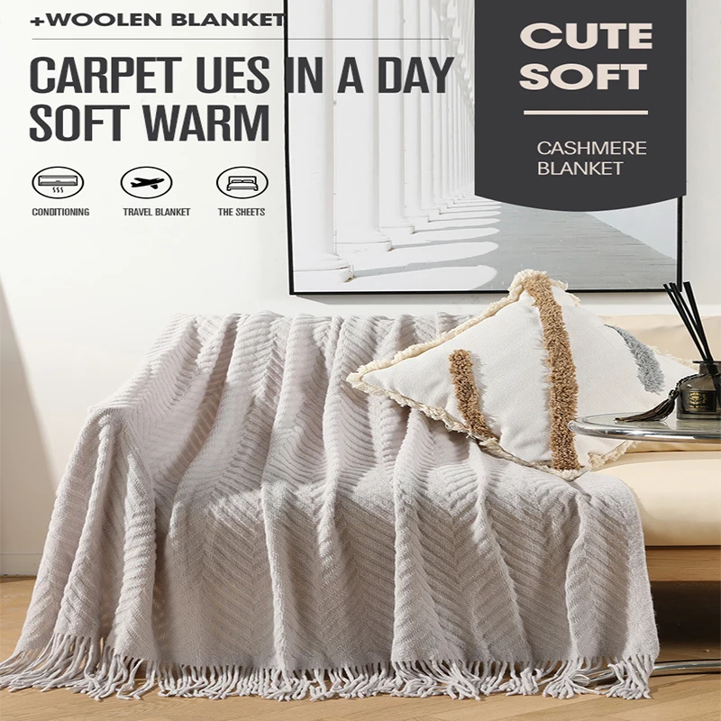 

Tassel Knitted Blanket Nap Air Conditioning Blankets Office Sofa Cover Shawl Small Blanket Bed End Towel For Decoration