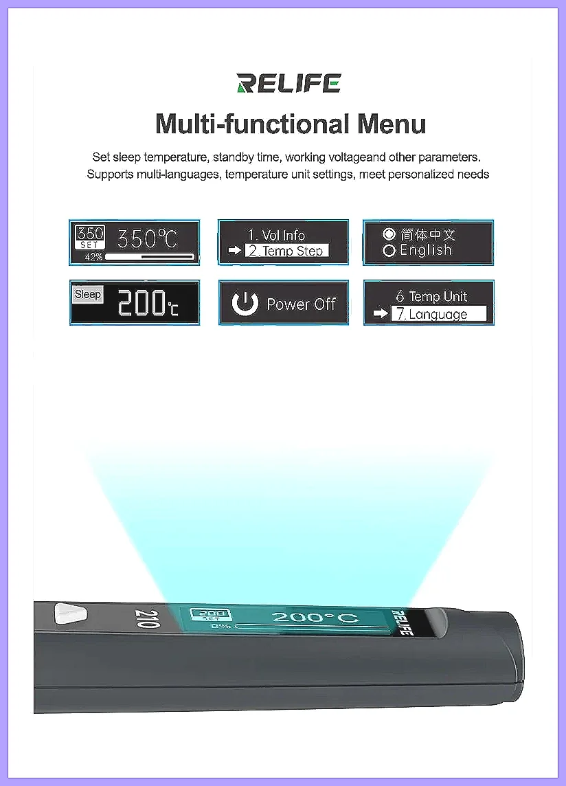 RELIFE 210 60W 고속 가열 휴대용 납땜 인두, PCB 수리 및 DIY 프로젝트용 C210-K 팁