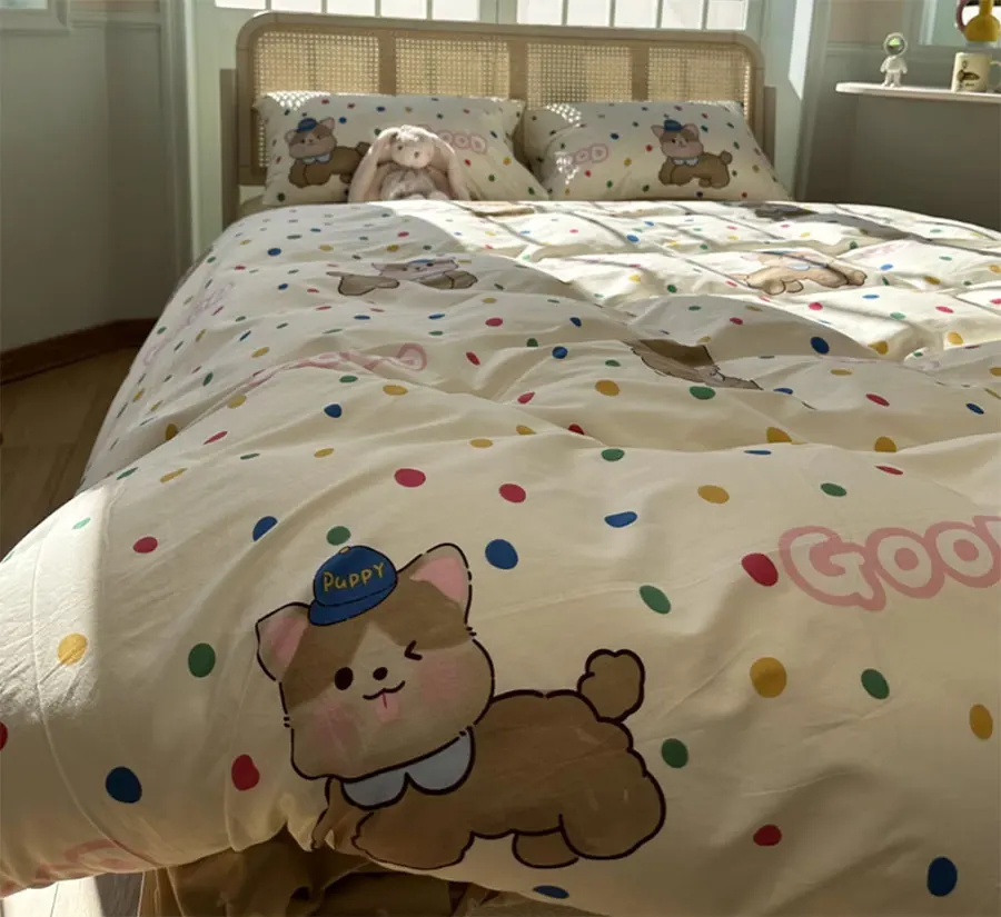 

Fashion cute cartoon dog polka dot bedding set teen,twin full queen king cotton home textile bed sheet pillow case quilt cover