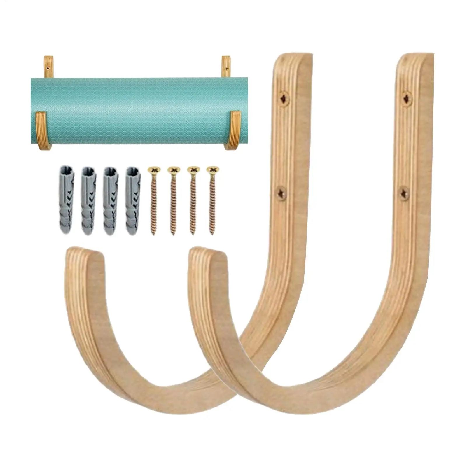 Wooden Wall-Mounted Yoga Mat Organizer - Space-Saving Exercise Mat Rack for Home Workouts (Set of 2)