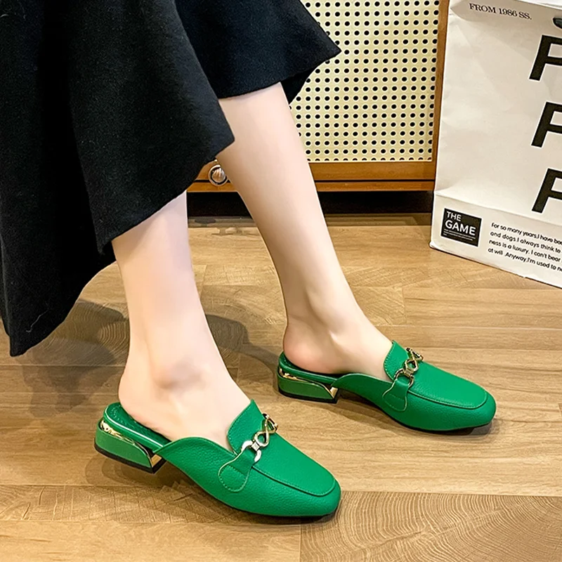 

Мюли женские на плоской подошве, повседневные шлепанцы с квадратным носком, сандалии с ремешком на пятке, лето 2024