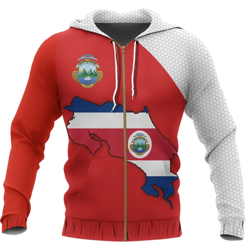 thumbnail image 1 of Sudadera con capucha y cremallera con la bandera del país de moda de primavera y otoño, nueva y popular sudadera con capucha con estampado 3D del emblema nacional de Costa Rica, abrigo para niños, 1 of 4