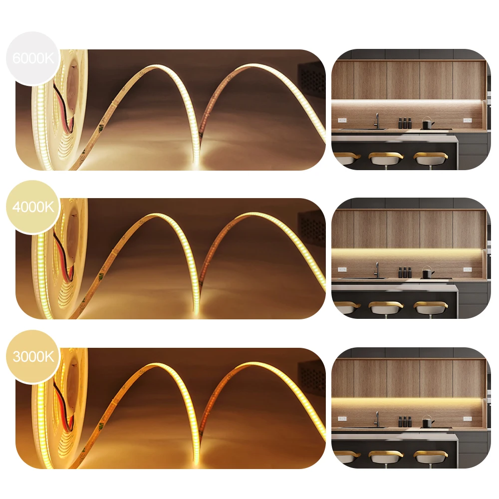 DC12V 24V 4mm Super Thin COB LED Strip Lights Soft 480LEDs/m High Density Flexible Tap Ribbon 3000K 4000K 6000K Linear Dimmable