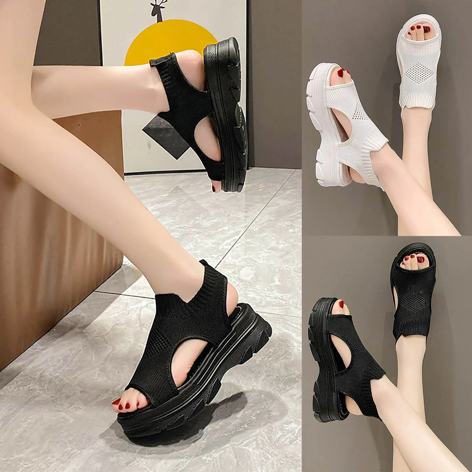

Women Fish Mouth Sandals Wedge Platform Platform Sandals Boho Sandals Summer Fashion Beach Dress Slippers with Thick Heels