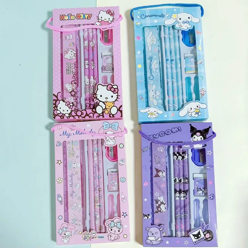 12/24pcs Sanrio Stationery Set Kuromi Cinnamoroll My Melody Pencil  Sharpener Eraser Ruler School Supplies Stationery