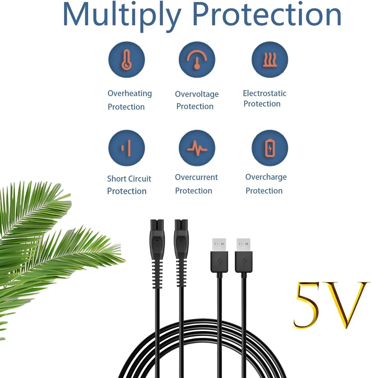 5V Charger for Philips Norelco One Blade QP2724,QP2734, QP2834, QP4631, QP1324, MG5910, MG5920, MG7910, PQ888,PQ889 USB 2Pack shaver charger